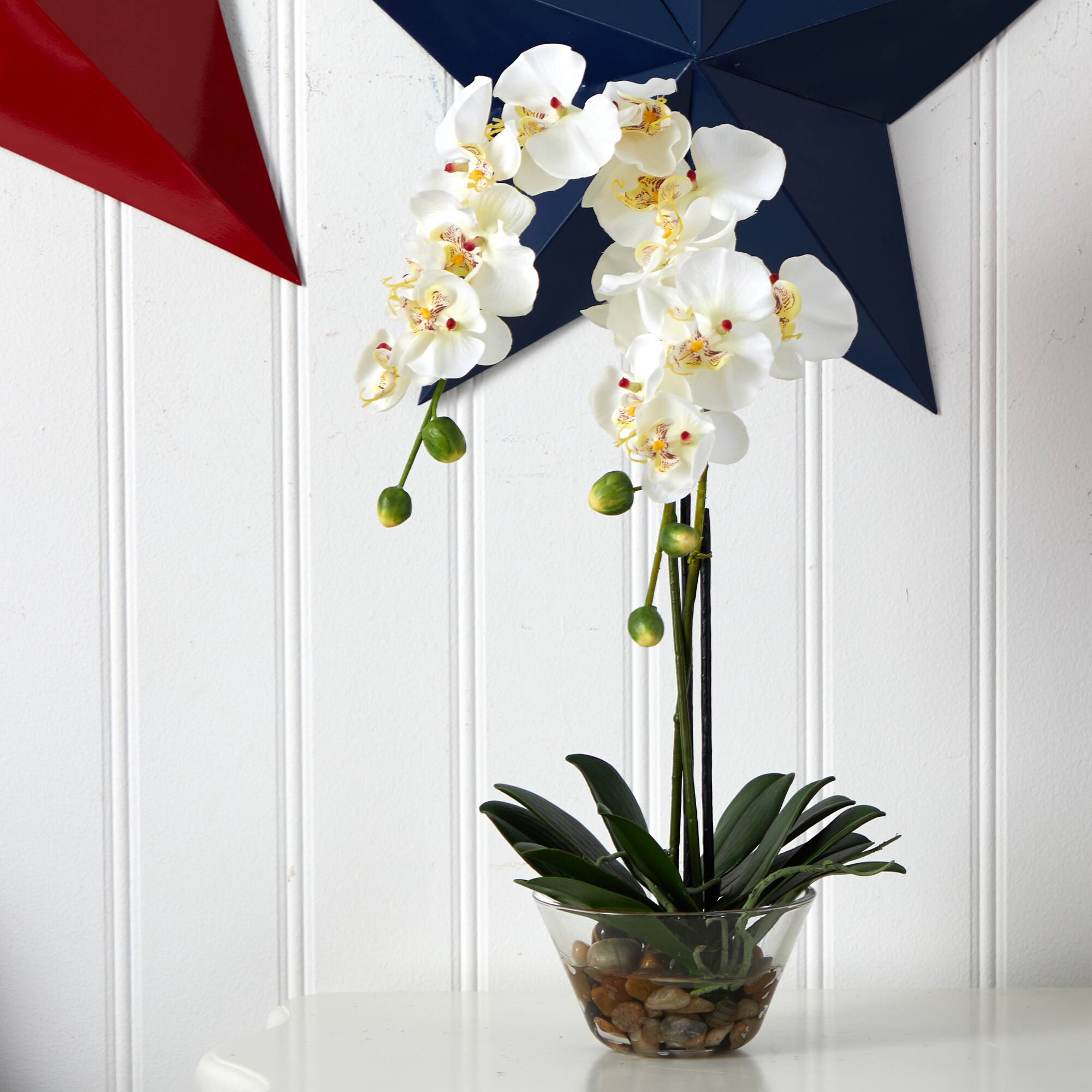 18" White Orchid Arrangement in Glass Vase